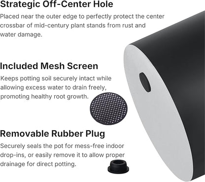 FaithLand 8 Inch Fiberstone Planter - Lightweight Modern Cylinder Plant Pot with Drainage Hole & Plug, Indoor Outdoor Use, Matte Black