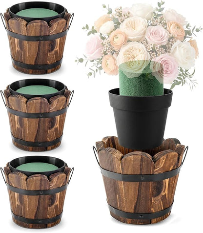 Max Shape Whiskey Barrel Planter,Wood Plant Pots,Plastic Liner,Floral Foam | 3 in 1 Rustic Wood Plant Pots with Removable Plastic Liner & Floral Foam
