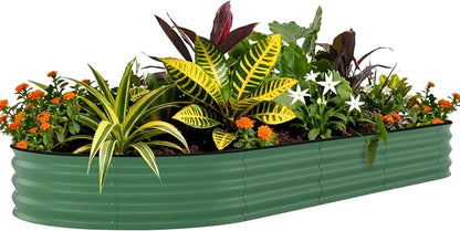 GarveeTech Oval Raised Garden Bed 8x4x1.5 ft - 0.6mm Thick Metal Raised Bed, Rust & Corrosion Resistant, Open Bottom for Drainage, Anti-Cut Strip Included, for Vegetables Flowers Planting, Green