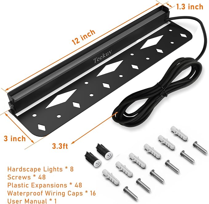 Teekuv 8 Pack 12 Inch LED Hardscape Lighting, 6W Retaining Wall Lights IP65 Waterproof Paver Lights, 12V AC/DC Low Voltage Outdoor Soft White 2700K Landscape Wall Lighting 50,000 Hours Lifespan