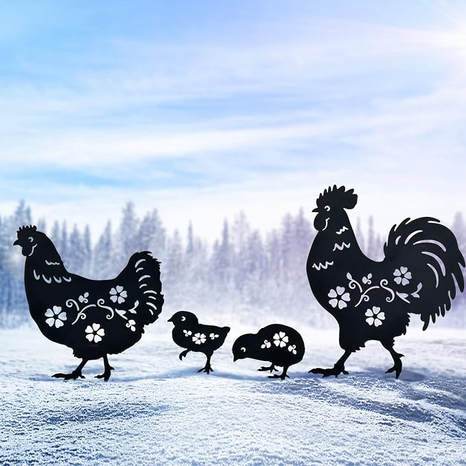 TIGGSY Chicken Metal Decorative Garden Stakes Chicken Gifts for Women/Men Chicken Lovers Gifts Silhouette Statues for Yard Art, Outside, Patio, Outdoor Decor, Garden Decorations, Lawn Ornaments