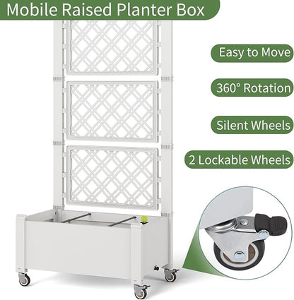 Miory 60" Raised Garden Bed with Trellis & Wheels, Vertical Gardening Planter Box with Water Level Indicator and Drainage System for Garden Outdoor Patio Balcony