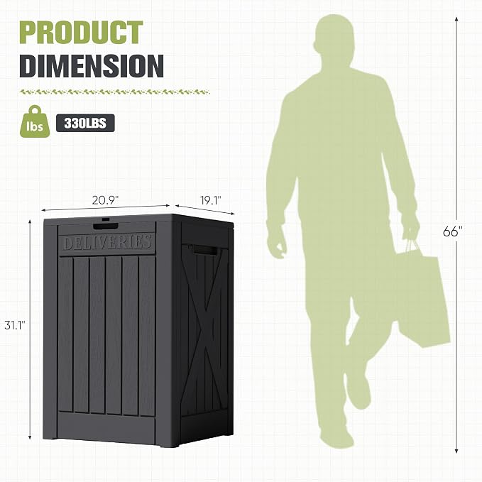 Greesum 48 Gallon Outdoor Package Delivery Box with Lock, Waterproof Secure Parcel Drop Box for Porch, Double-Wall Resin Storage, Black