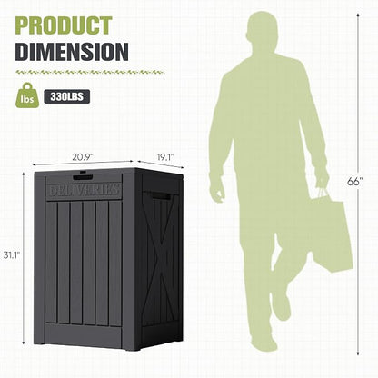 Greesum 48 Gallon Outdoor Package Delivery Box with Lock, Waterproof Secure Parcel Drop Box for Porch, Double-Wall Resin Storage, Black