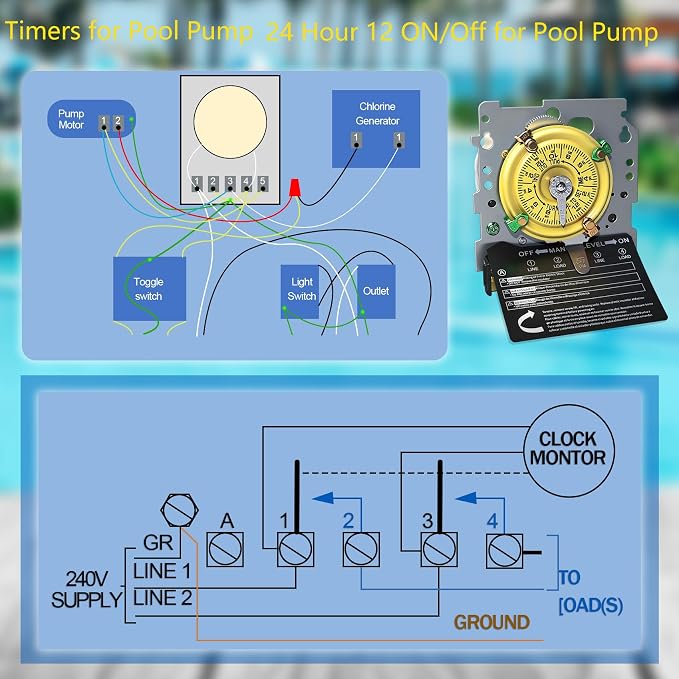 T104M Pool Timer Mechanism Only, Pool Pump Timer, 208-277V 40A Time Switch, 24 Hour 12 ON/Off for Pool Pump, Heavy-Duty Mechanical Time Switches,Time Switch Mechanism Only, 5 Years Warranty