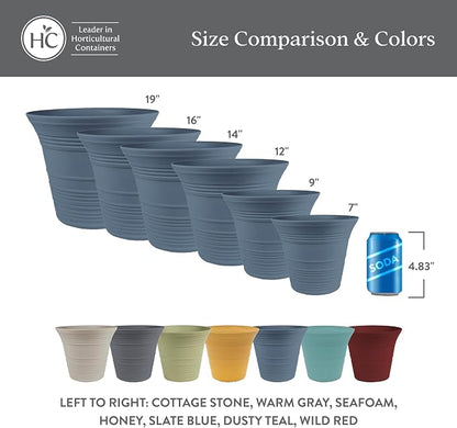 The HC Companies 7 Inch Sedona Round Self Watering Planter Pots, Lightweight UV-Resistant Plastic Indoor & Outdoor Planters, 4-Pack Flower Pots for Garden & Home Decor, Honey