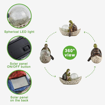 Rezpuao Garden Statue of Turtle,Garden Decor Tortoise Figurine,Turtle Outdoor Statue,Solar Tortoise Decor for Patio,Balcony,Yard,Lawn Ornament,Perfect Gardens Gift