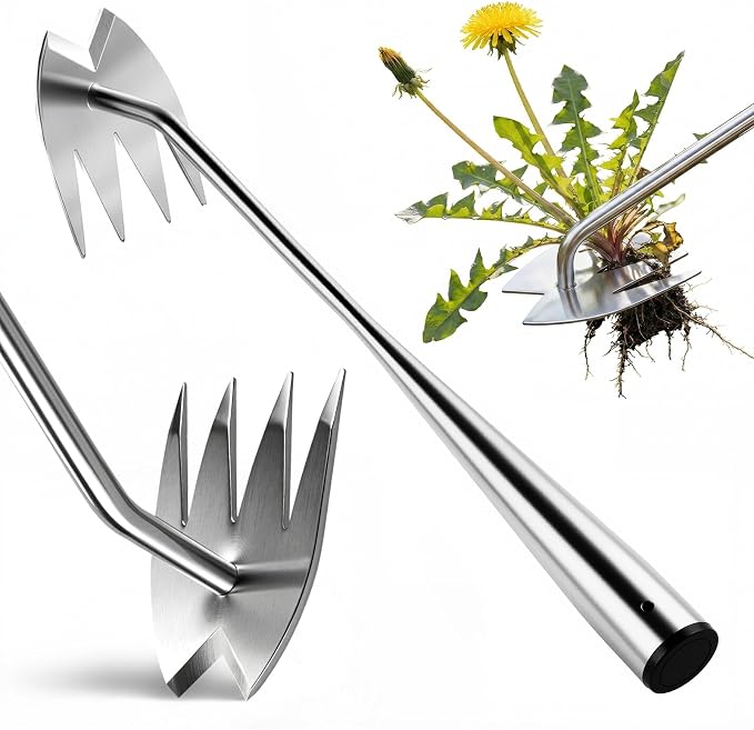 LOOHOI Garden Hand Weeder Tool, Heavy-Duty Stainless Steel Weeding Tool for Deep Root Removal, Portable Garden Weed Removal Tool for Lawn, Flower Beds & Yard