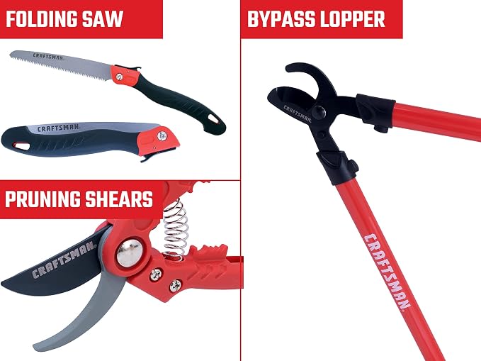CRAFTSMAN CMXMKIT0170 Tree & Shrub Pruning Set with Bypass Pruning Shears, Bypass Lopper and Folding Pruning Saw