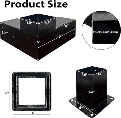 Pergola Kit with 3-Way Brackets for 4"x 4" (Actual 3.6" X 3.6") Lumber, Heavy Duty Iron Pergola Bracket Suitable for Pergolas, Gazebos Includes Metal Base, Screws