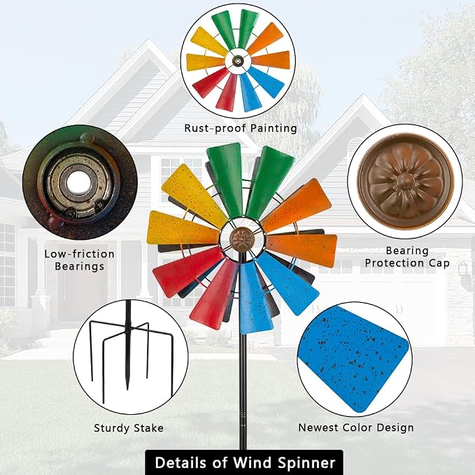 Stargarden Wind Spinners Outdoor, Colorful Kinetic Pinwheels | 13.4 "Metal Garden Spinners Double Windmill for Yard, Lawn, Patio