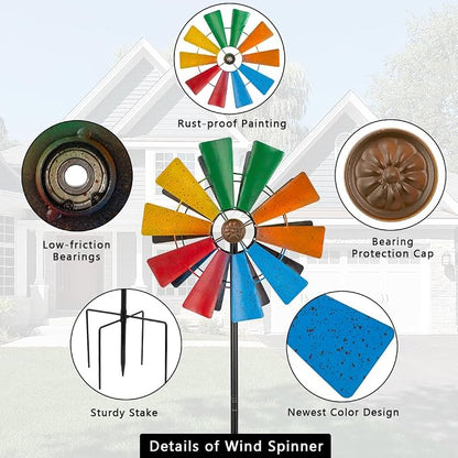 Stargarden Wind Spinners Outdoor, Colorful Kinetic Pinwheels | 13.4 "Metal Garden Spinners Double Windmill for Yard, Lawn, Patio