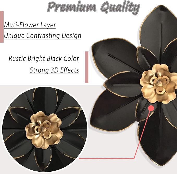 Metal Flower Wall Art Decor, 10“ Rustic Modern Floral Sculpture, Distressed Iron Wall Hanging Home Decoration Accent Artworks for Indoor Kitchen Bedroom Living Room Office Outdoor Garden Patio | Distressed Iron Wall Hanging Home Decoration Accent Artwo...