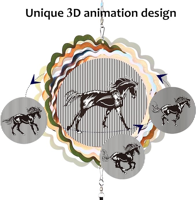 Aoedelyart Wind Chimes for Outside with 3D Animations Horse Wind Spinner,37" Memorial Wind Chimes Outdoor Garden Decor,Horse Gifts for Women Mom Grandma Men Father,Patio Decorations,Garden Ornaments