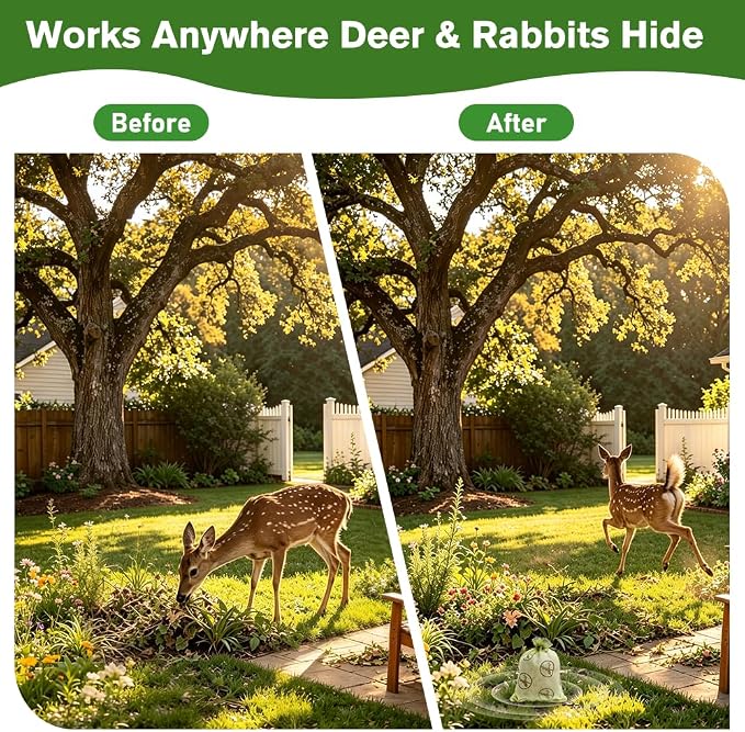 12 Pack Powerful Deer and Rabbit Repellent Pouches, Natural Rabbit Repellent Outdoor Use Safe for Kid & Pet, Effective Deer Away Deer Repellent for Plants, Garden, Yard, Lawn, Orchard & Vegetable Bed
