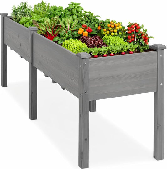 DUMOS Raised Garden Bed 72x23x30 Inch, Outdoor Planter Box with Legs, Elevated Wood Garden Bed with Liner for Herbs Flowers Vegetables, Wooden Planter Box for Patio, Balcony, Backyard, Grey