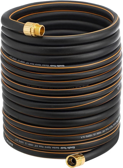 Giraffe Tools Garden Hose 5/8" Custom Length, No Kink, Flexible, Leakproof Water Hose, 600 Burst PSI, 100ft Male Female Fittings,Black Orange