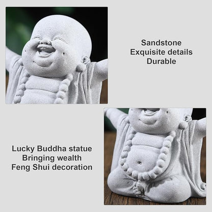 Laughing Buddha, Buddha Statue for Home, Feng Shui Decor for Zen Garden, Sandstone Small Laughing Buddha Statue for Good Luck Decorations, Zen Decor for Home Outdoor Garden Office (Laughing Buddha)