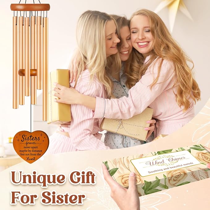 Sister Gifts Large Wind Chime 36", Sisters Forever Gift for Women | Sister in Law Gifts for Birthday, Christmas, Mothers Day, Wedding, Graduation, Ready-to-Gift Box Packaging, Garden Decor