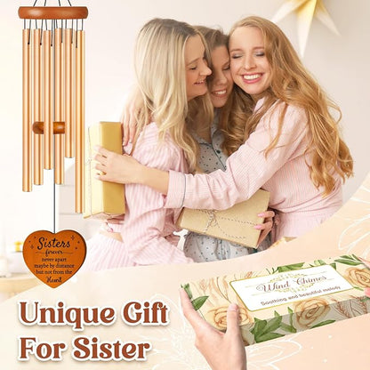Sister Gifts Large Wind Chime 36", Sisters Forever Gift for Women | Sister in Law Gifts for Birthday, Christmas, Mothers Day, Wedding, Graduation, Ready-to-Gift Box Packaging, Garden Decor