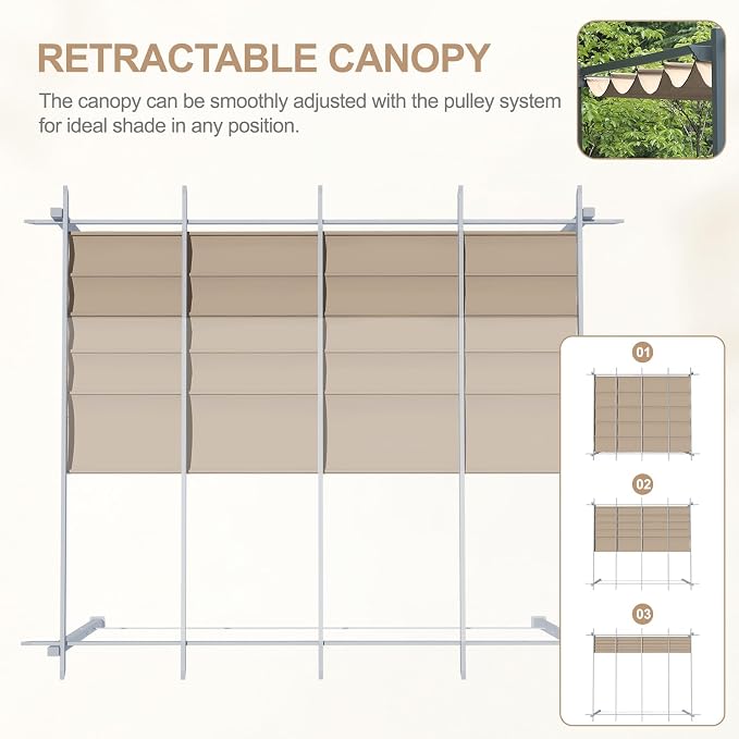 Aoodor Replacement Adjustable Canopy, Retractable Shade for Pergola, UV Resistant and Fade-Resistant, Fits 10 x 10 ft, Brown