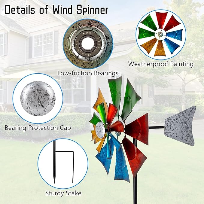 Viveta Metal Wind Spinners Outdoor, Colorful Kinetic Wind Spinner | Garden Wind Sculptures & Spinners for Outdoor Patio Yard Decor