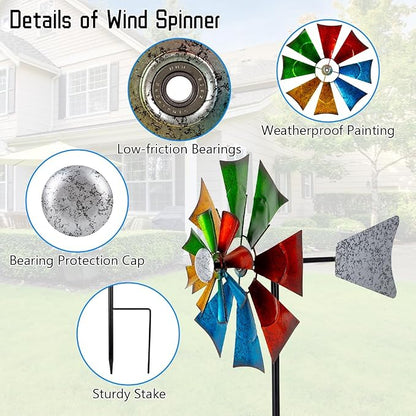 Viveta Metal Wind Spinners Outdoor, Colorful Kinetic Wind Spinner | Garden Wind Sculptures & Spinners for Outdoor Patio Yard Decor