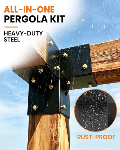Pergola Brackets 4x4, Large-Body 3-Way Right Angle Corner Bracket for 4x4 Lumber, Actual 3.6 x 3.6 in Inner Size, Heavy Duty Pergola Kit for Gazebo, Patio & Backyard Builds
