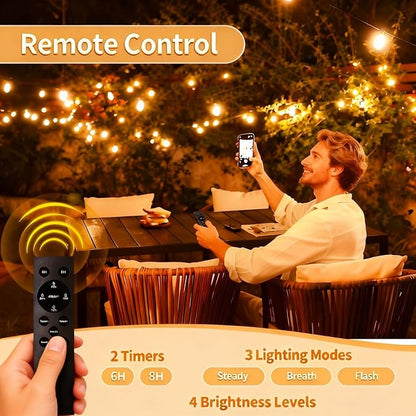 SANBEN Outdoor String Lights with Remote, 50ft 25 Bulbs Low Voltage(24V) Patio Lights, Dimmable & Timer, IP65 Waterproof, G40 LED Hanging Lights for Outside, Deck, Garden, Backyard, Porch, Party