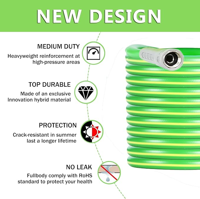HQMPC Garden Hose 5/8"IDx100' Hose for lawn irrigation Hybrid Hose with Swivel Handle For Garden watring durable Water Hose with Brass Hose Fittings (100 FEET) Light Green