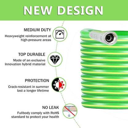 HQMPC Garden Hose 5/8"IDx50' Hose For Garden Watering Durable PVC Hybrid Hose with Swivel Handle Non Kinking Heavy Water Hose with Brass Hose Fittings (50 FEET) Light Green