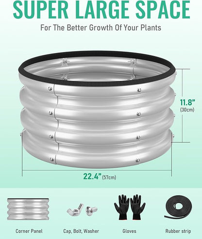 ZXZYHFTY Raised Garden Bed, 0.6 mm Galvanized Steel Round Planter Box with Open Bottom, Metal Raised Garden Bed for Vegetables Flowers Herbs Mailbox Planter Accent, 2 x 2 x 1 FT, 1 Pack Silver