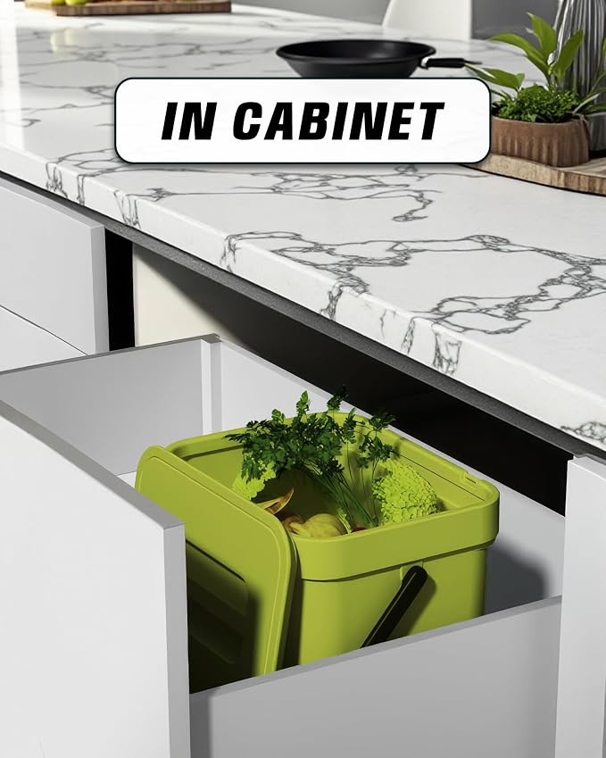 Countertop Compost Bin Kitchen, 1.8 Gallons Hanging Trash Can with Lid for Kitchen Cabinet Door, Under Sink, Wall Mounted Waste Bin for Bathroom, 7L(Lime Green)