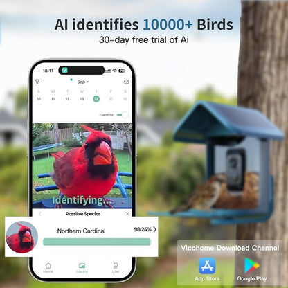 Bird Feeder with Camera Solar Powered : Smart Camera Bird Feeder 2K Live Feed Cam for Outdoor Backyard - Ai Identify Auto Capture Videos Pictures, Gifts for Birdlover Mom Dad, 2.4GHz WiFi