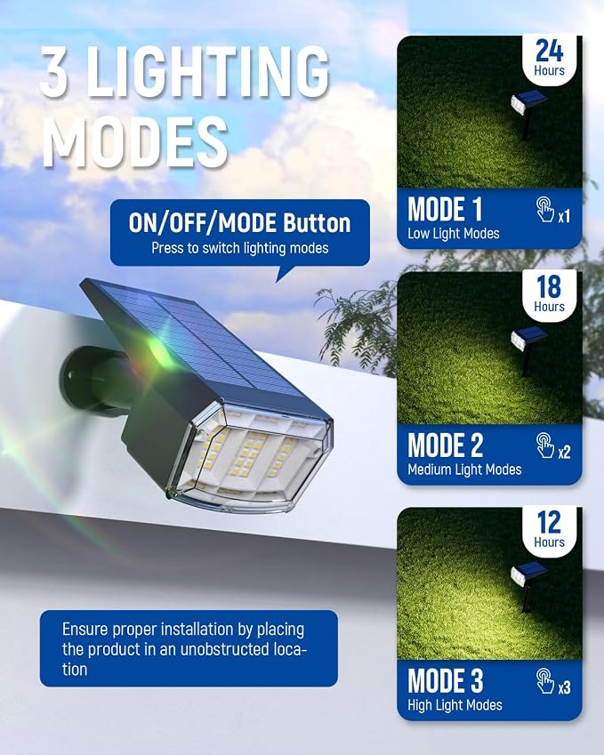 AUDERWIN Solar Lights Outdoor Lighting IP65 Waterproof, 63LED Solar Spotlights, 3 Pack Solar Powered Lights for Outside, Outdoor, Yard, Landscape Light-Warm Light