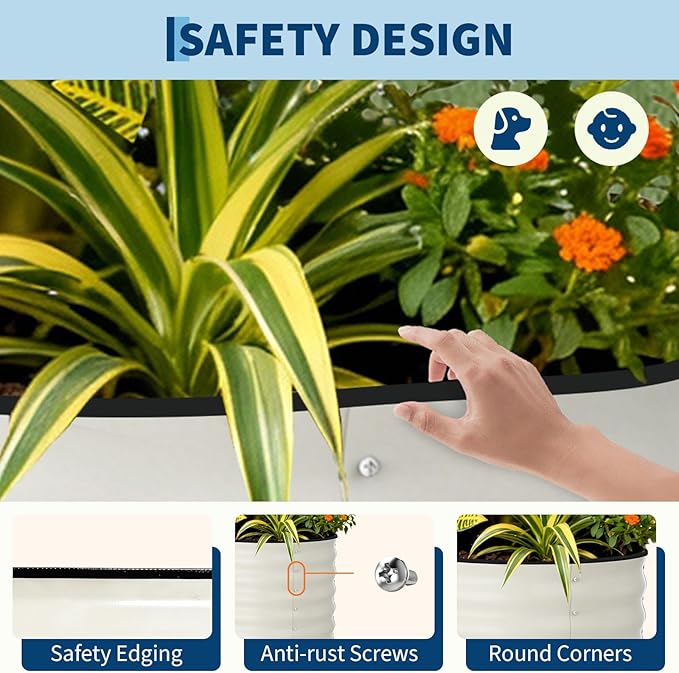 Garvee 2 Pack 4x2x2ft Galvanized Raised Garden Bed Kit, Oval Metal Planter Boxes with Anti-Cut Safety Edges, Rust-Resistant Deep Root Planters for Outdoor Vegetables, Flowers, Herbs, Beige