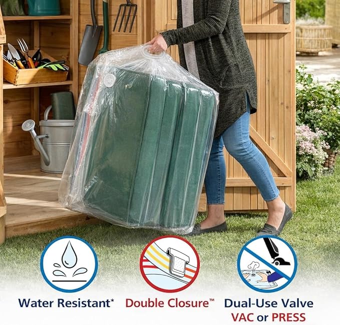 Shrink-Pak Hefty Outdoor Cushion Storage Cube 2-Pack | Patio Cushion Storage Bag Set with Vacuum Valve, Heavy Duty Outdoor Cushion Storage Bags Set for Patio Furniture