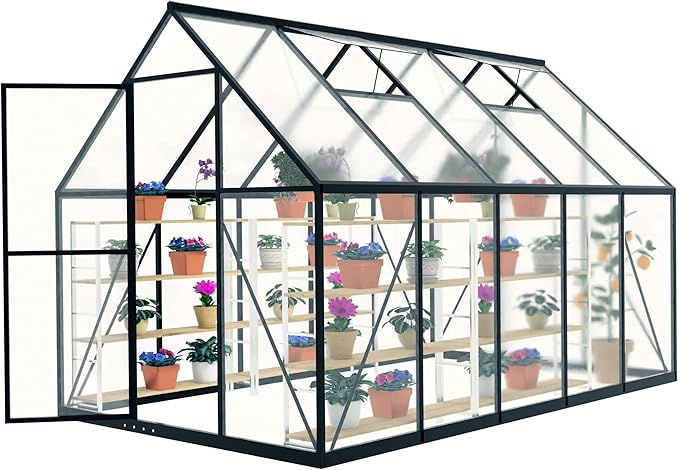 6x10 FT Heavy Duty Greenhouse, Polycarbonate Walk-in Garden House with Ventilation Window, Portable Winter Greenhouse Kit for Outdoor Plants and Backyard Gardening