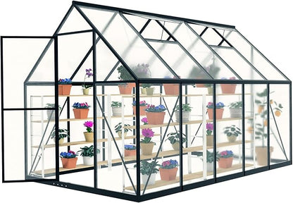 6x10 FT Heavy Duty Greenhouse, Polycarbonate Walk-in Garden House with Ventilation Window, Portable Winter Greenhouse Kit for Outdoor Plants and Backyard Gardening