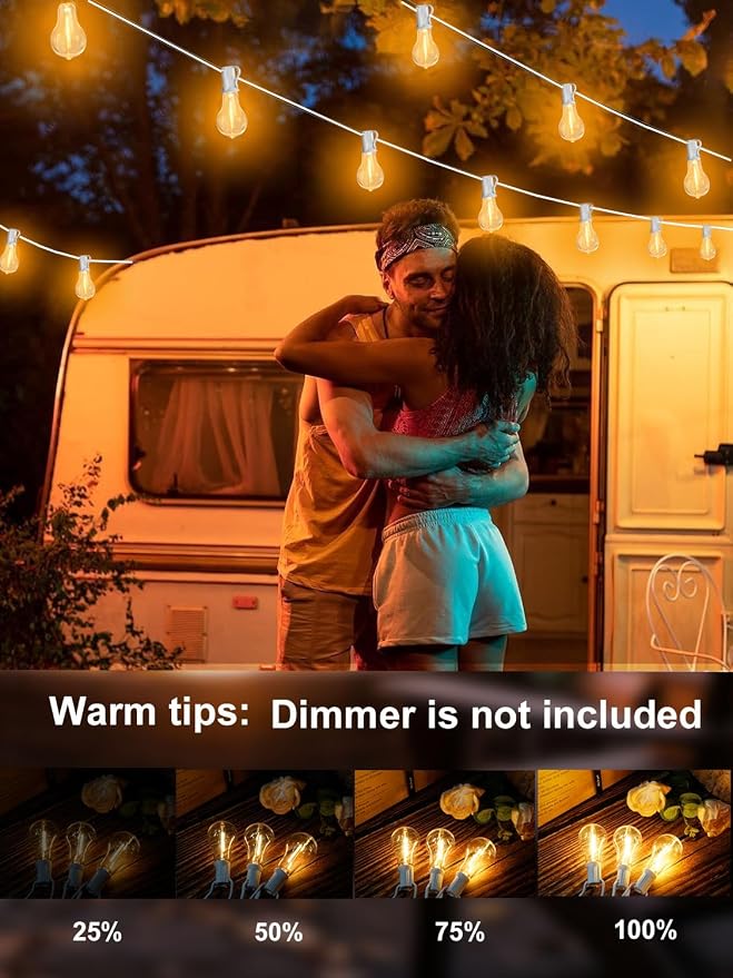 DAMAING Outdoor String Lights 75FT Waterproof Patio Lights with 38 Shatterproof Dimmable Edison LED Bulbs,Connectable Outdoor Lighting for Backyard,Garden and Wedding Outside, 2200K White Cord