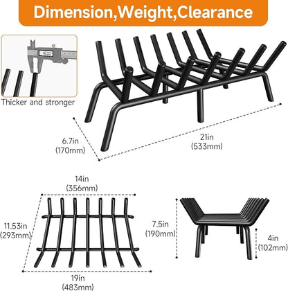 SUZLON Fireplace Grate 21 inch 7 Bar Fireplace Log Grate Heavy Duty Solid Steel Indoor Chimney Hearth with 6 Enhanced Stability Legs Kindling Tools Pit Wood Stove Firewood Burning Rack Holder
