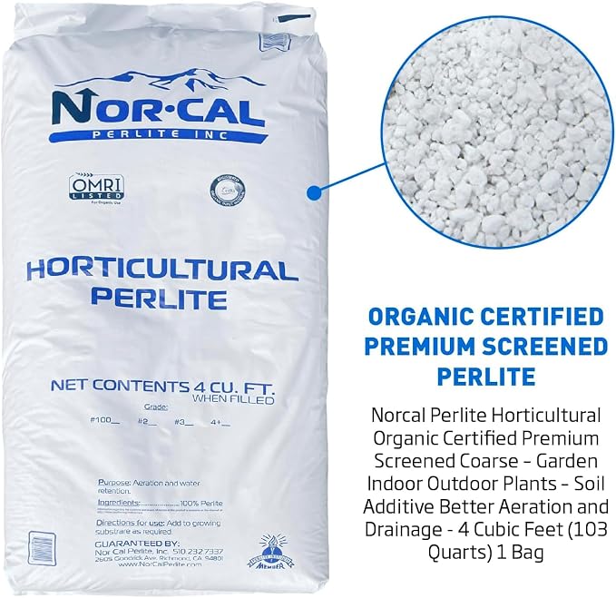 Norcal Perlite Horticultural Organic Certified Premium Screened Coarse Garden Indoor Outdoor Plants Soil and Drainage 4 Cubic Feet (103 Quarts) 1 Bag