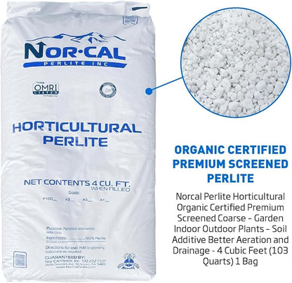 Norcal Perlite Horticultural Organic Certified Premium Screened Coarse Garden Indoor Outdoor Plants Soil and Drainage 4 Cubic Feet (103 Quarts) 1 Bag NEW