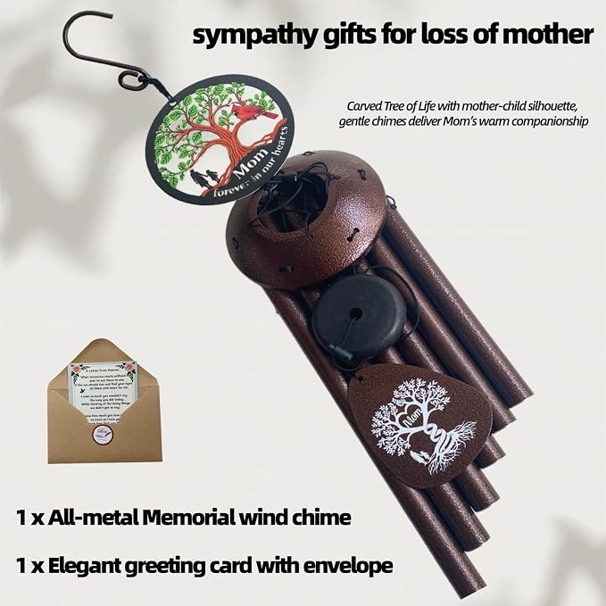 40" Memorial Wind Chimes for Loss of Mother, Memorial Gifts for Loss of Mom, Tree Holds Mother’s Love, Cardinal Carries Longing, Silhouette Captures Mother-Daughter Time, Cardinal Wind Chime