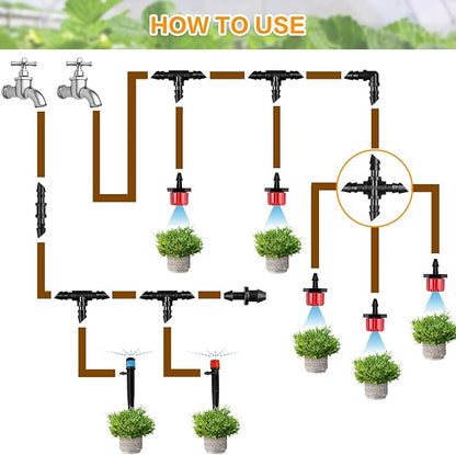 Gardrip Drip Irrigation Cross Fittings: 45 Pieces Barbed 4-Way Cross Irrigation Parts with Sharp End Fits for 1/4 Inch Drip Tubing Line Tee Connectors for Garden Lawn