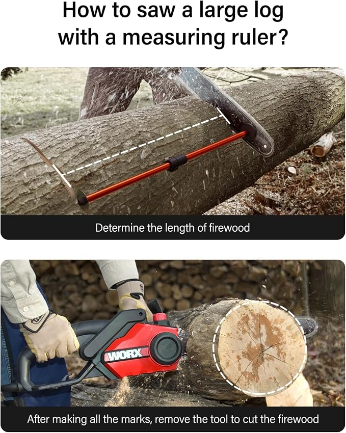 Strong Magnetic Firewood Measuring Tool, Used for Fast Measure Firewood Length, Firewood Gauge Freely Adjust from 16'' to 29'', One Step Installation, High Vis Orange, Attach to Any Chainsaw
