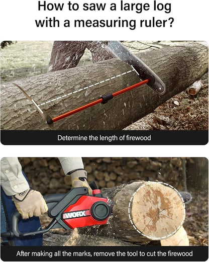 Strong Magnetic Firewood Measuring Tool, Used for Fast Measure Firewood Length, Firewood Gauge Freely Adjust from 16'' to 29'', One Step Installation, High Vis Orange, Attach to Any Chainsaw