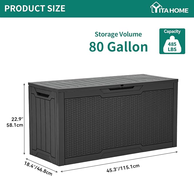 YITAHOME 80 Gallon Outdoor Storage Box | Large Water Resistant Resin Deck Box, Indoor Outdoor Lockable Rattan Storage Container for Patio, Garden, Cushions, Tools