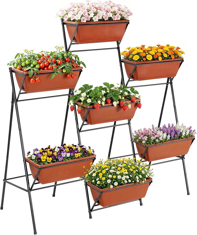 Sunexinlo Vertical Garden Planter Freestanding Raised Bed for Herbs Flowers Vegetables, Indoor Outdoor for Patio Balcony Deck
