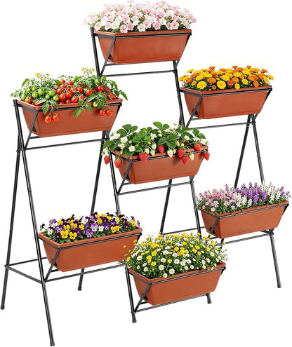 Sunexinlo Vertical Garden Planter Freestanding Raised Bed for Herbs Flowers Vegetables, Indoor Outdoor for Patio Balcony Deck